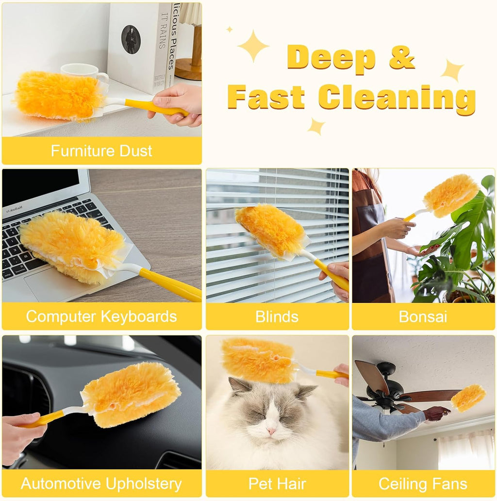 360° Heavy Duty Duster Refills for Swiffer Duster,30 Pack & 1Handle 4X Faster Electrostatic Deep Duster Kit for Cleaning, Pet Hair, Blinds & Car Vents,Lasts 2+ Months, Eco-Friendly & Gift-Ready