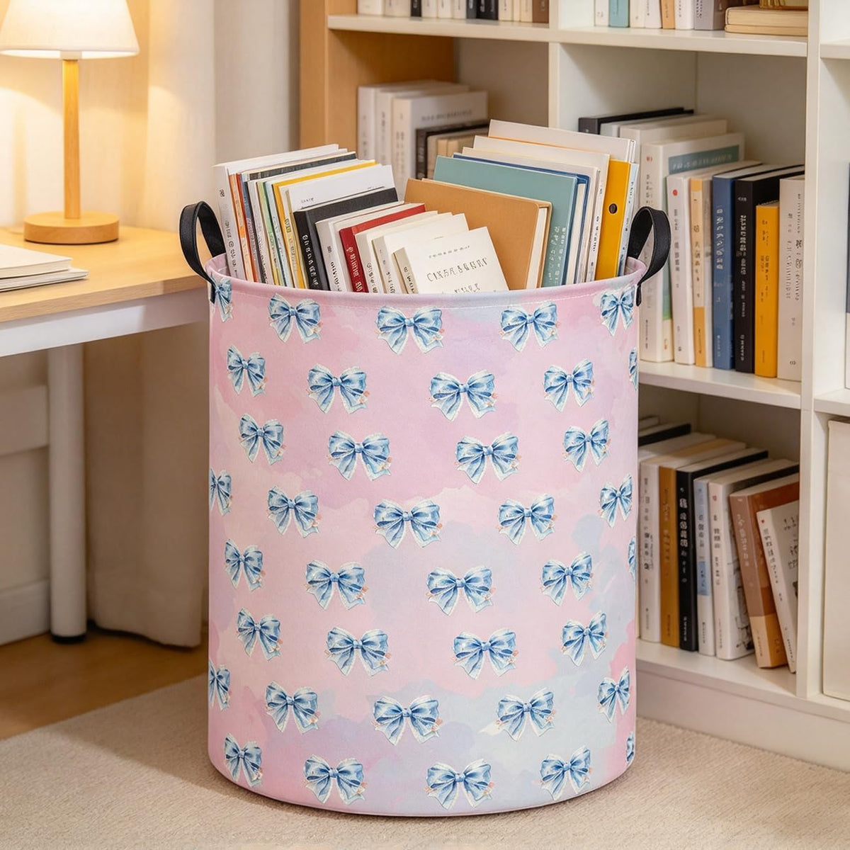 19.7" Laundry Basket,Dirty Clothes Hamper,Waterproof Storage Bin,Room Decor,Gift Baskets(Dreamy Blue Bow)