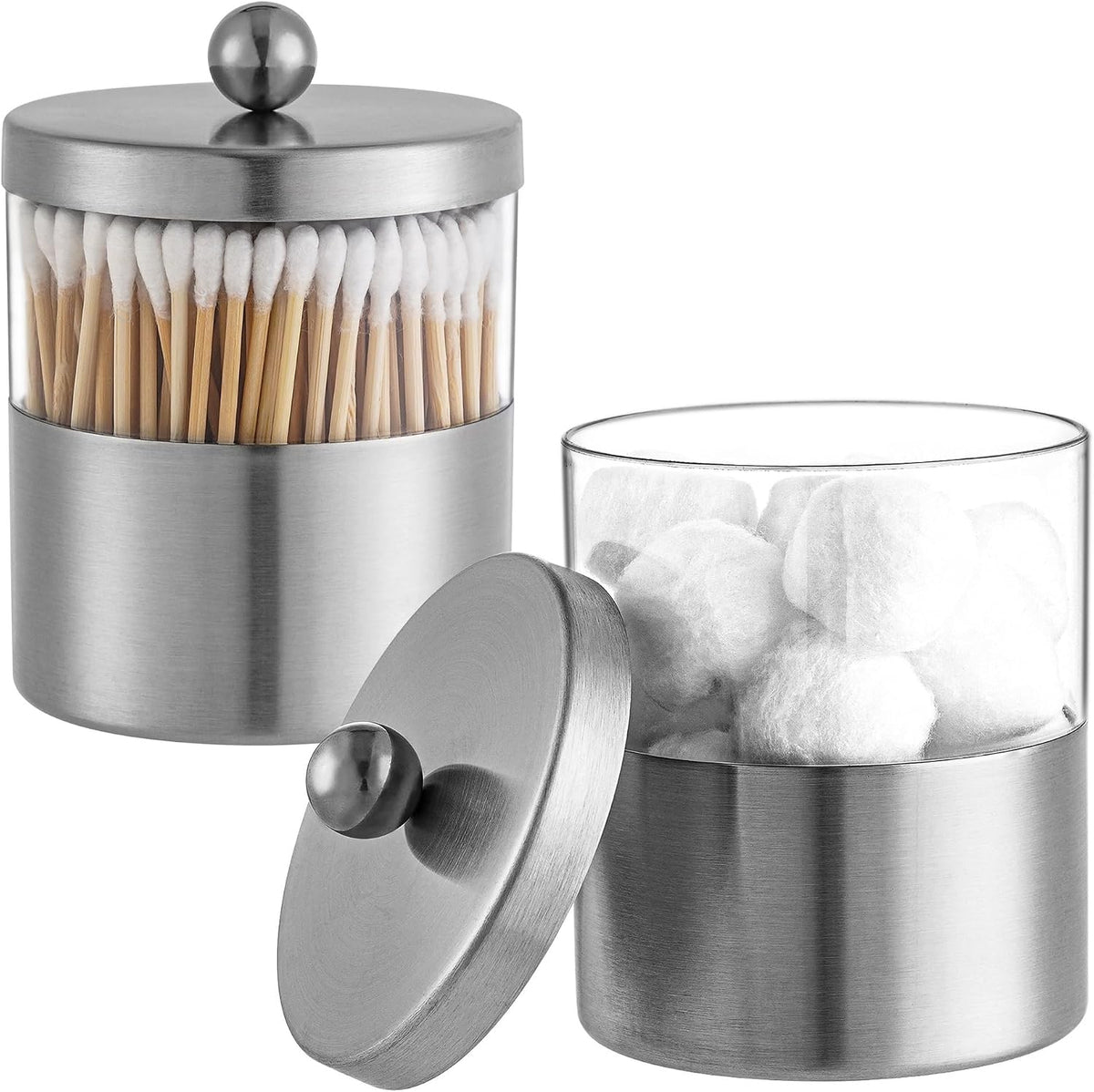 Gaussra Apothecary Jars, Qtip Holder, Bathroom Jar with Stickers - 2 Pack