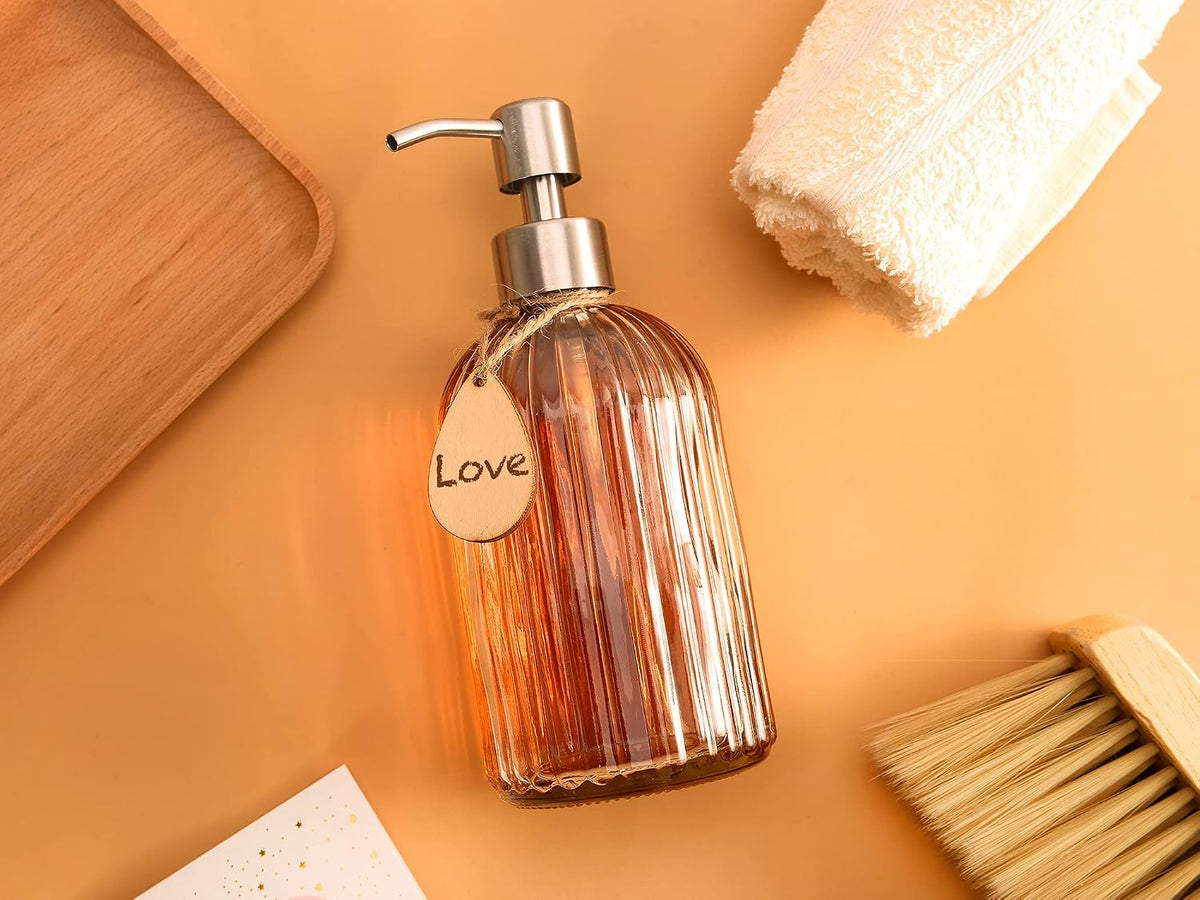 Thick Glass Soap Dispenser with Silicone Pad – Premium Quality – Dish Soap Dispenser, Hand Soap Dispenser – Rust Proof Stainless Steel Pump – Ideal for Kitchen Dish Soap, Bathroom Soap