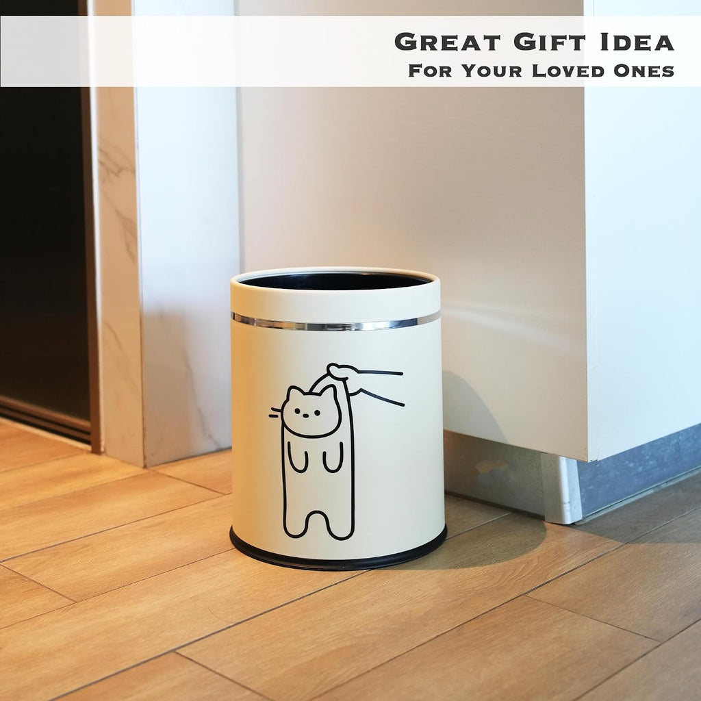 Juju Cat Trash Can - Cat Decor Garbage Can - Small Waste Basket for Bedroom - Garbage Bin Trashcan - Wastebasket Dustbin Trash Cans - 3.3 Gallon / 12.5 Liter (Hey)