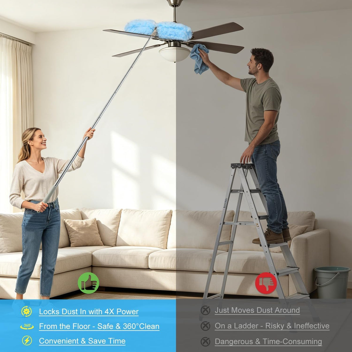 Duster Kit-6 Ft Extendable Handle, 20 Disposable Microfiber Refills