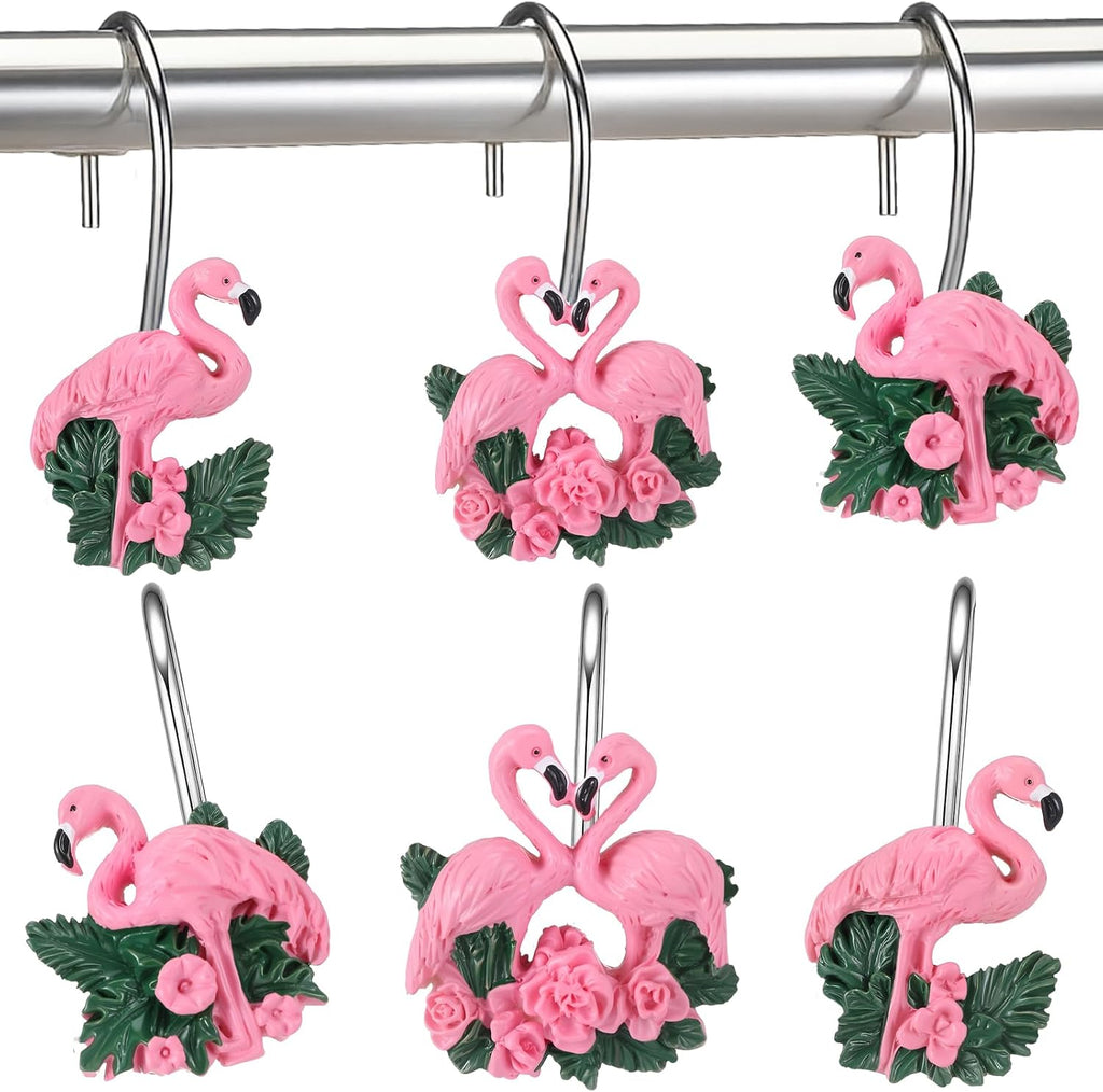 Amyhill 12 Pcs Flamingo Shower Curtain Hooks, Nautical Stainless Steel