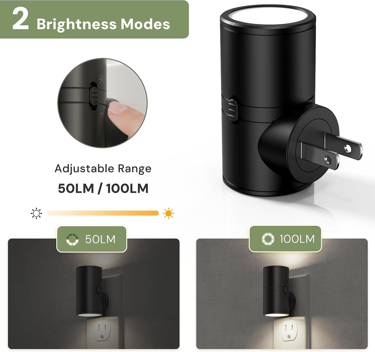 L LOHAS LED Bright Night Lights Plug into Wall,Daylight White,Rotating,Mini
