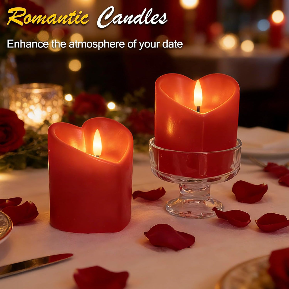 JOIONE Valentines Day Red Heart Flameless Candles with Remote, 2 Pack