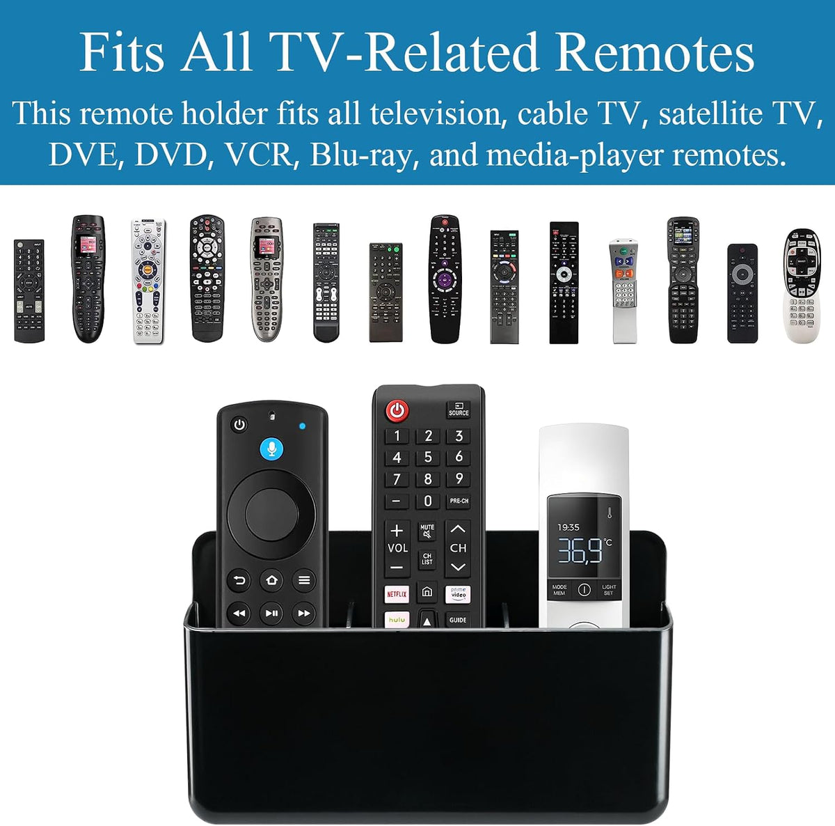 3 Slot Remote Control Holder Wall TV Remote Holder Self Adhesive Marker Holder, Wall Pen Holder Stroage for Home Office School (Black)