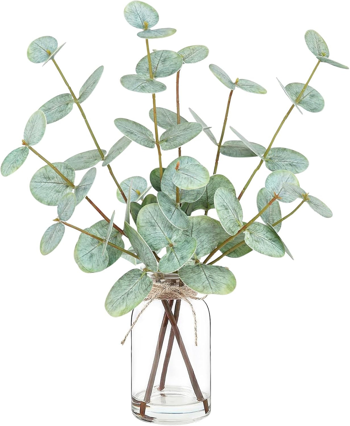 Artificial Eucalyptus Stems in Glass Vase with Faux Water,Artificial Plants Eucalyptus Leaves for Shelf Desk Bathroom Farmhouse Room Coffee Table Home Decor, Central Decoration.