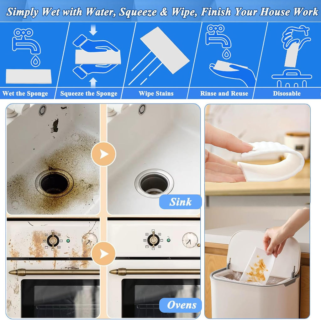 Magic Sponge Eraser Sheets, 52Pcs All-Purpose White Melamine Sponge Convex Point Disposable Magic Cleaning Wipes for Furniture Kitchenware, Hard-to-Reach Places, Shoe