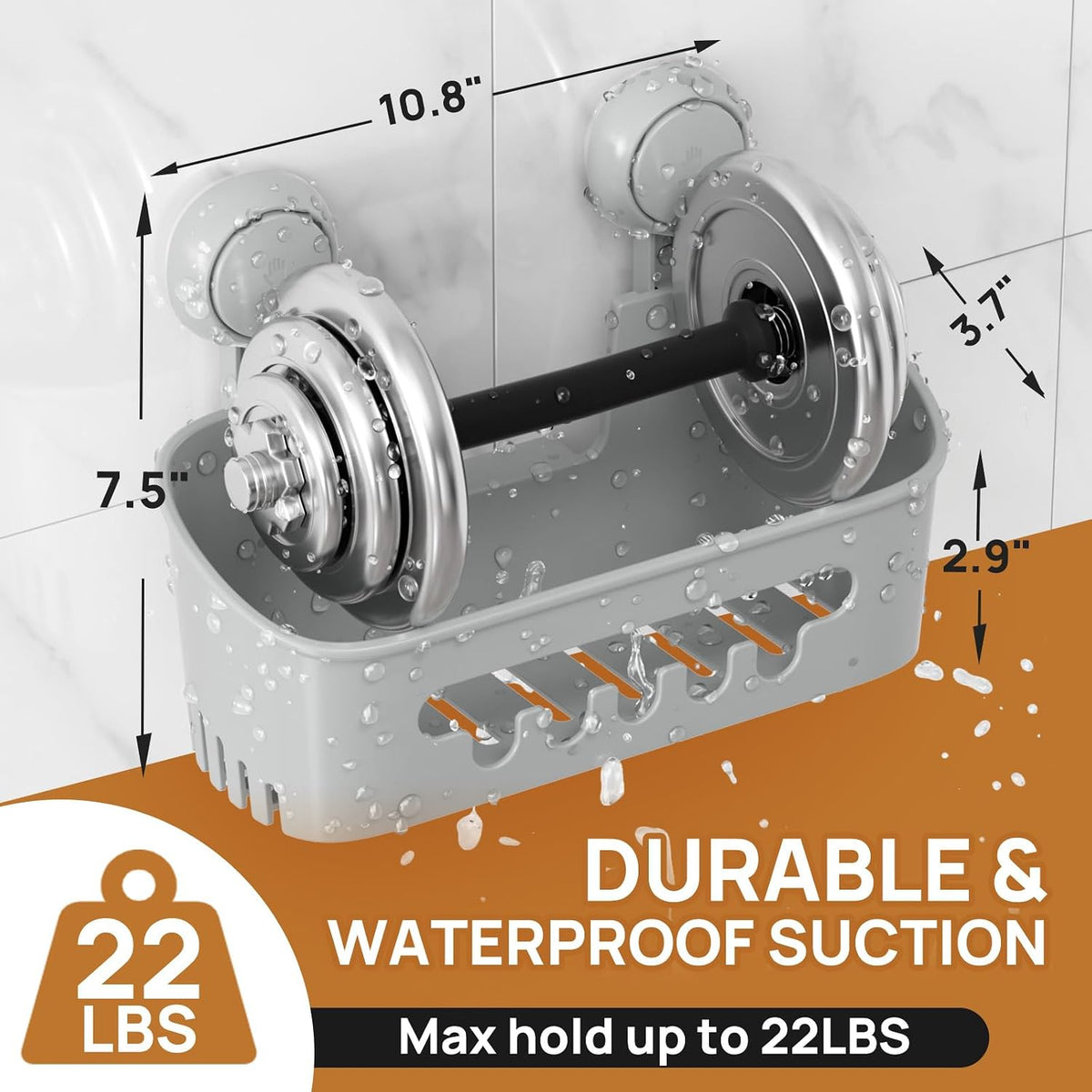 LEVERLOC Shower Caddy Suction Cup, Bathroom Shower Organizer, Grey