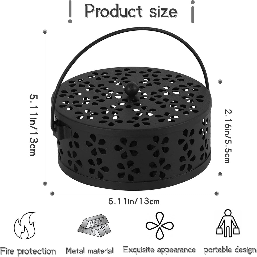 Portable Iron Mosquito Coil Holder with Handle for Outdoor, Black