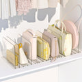 Purse Organizer for Closet, 6 Pack Adjustable Purse Holder for Closet, Plastic Shelf Dividers for Organization, Clear Handbag Clutch Bag Book Storage Organizer in Bedroom, Office