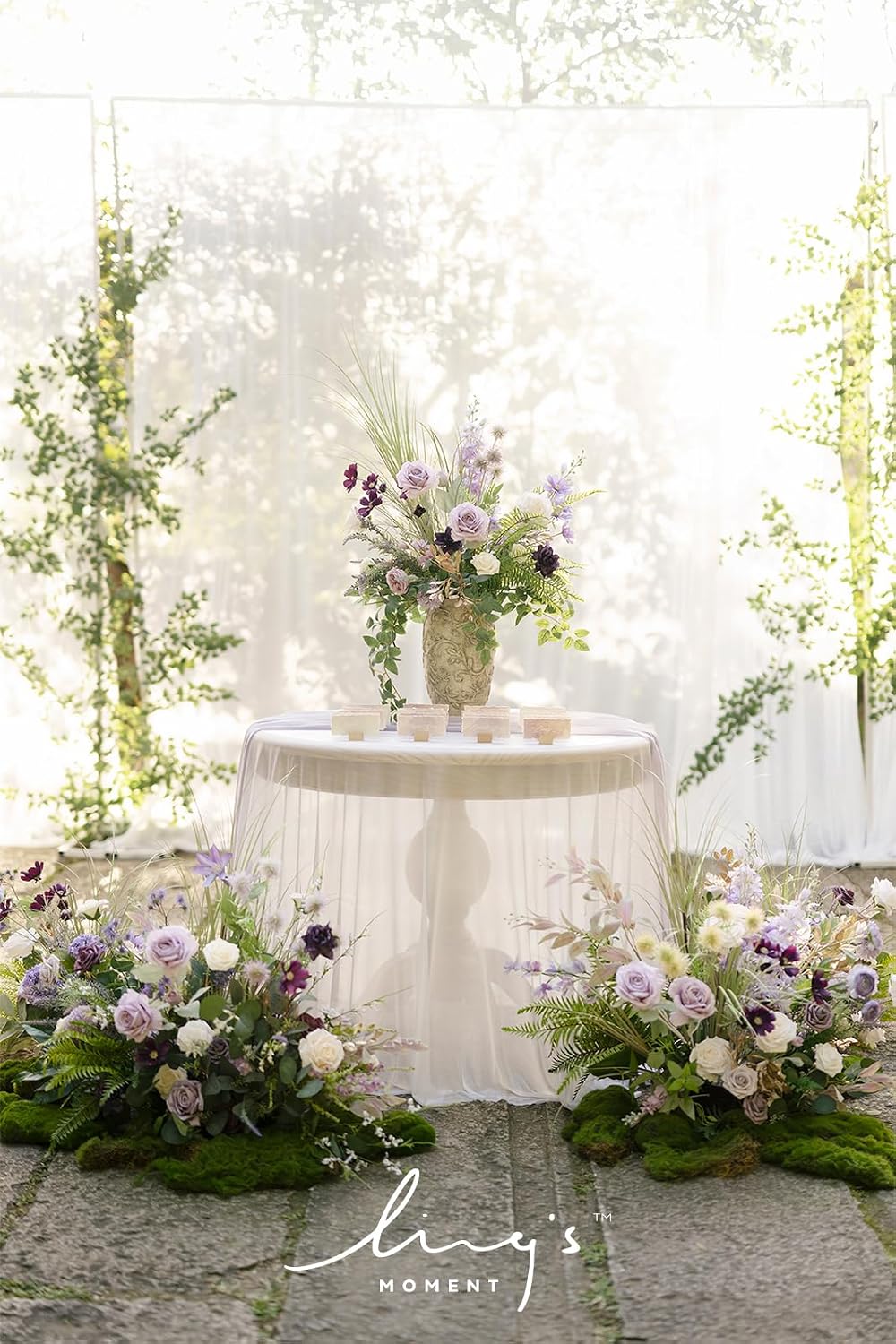 Ling's moment Fake Flowers Box, Lilac & Cream, Mini Combo