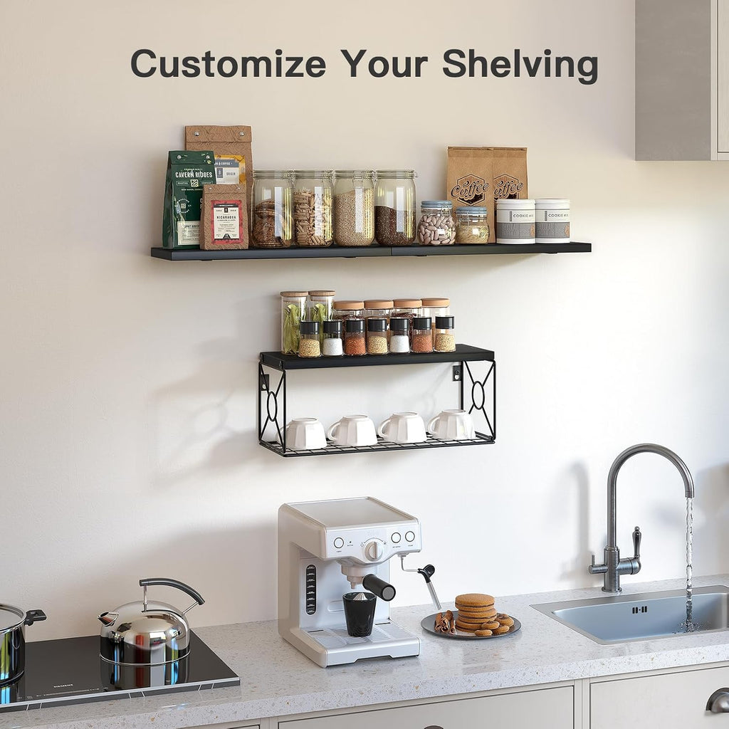 Amada Bathroom Shelves with Storage Basket, Set of 3, Black