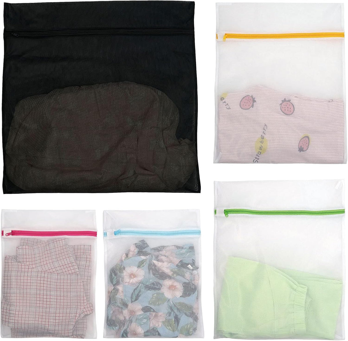 Casaphoria Bra Laundry Bags for Washing Machine,Large Travel Lingerie Laundry Bags for Dirty Clothes for Suitcase,Underwear Mesh Wash Bags for Delicates(5Pcs,Easy to Distinguish)
