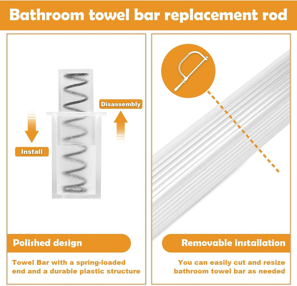 2 Pack 24 Inch Clear Bathroom Towel Bar Replacement Rod for Ceramic Holder
