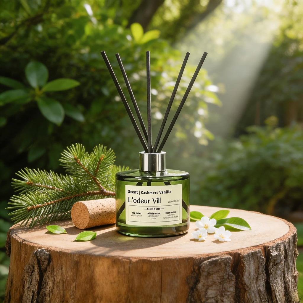 L'odeur Vill Reed Diffuser Set, 6.7 fl oz(200ml) Scent Diffuser with 6 Reed Sticks, Black Forest Oil Diffuser Home Fragrance Bathroom & Office Shelf Decor