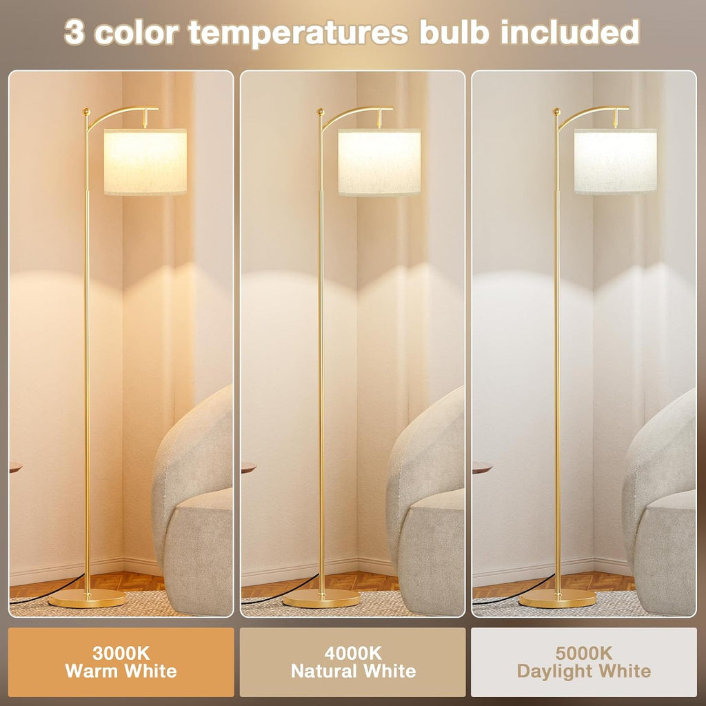 Ambimall 60" Floor Lamp with 3 Color Temperatures, Adjustable Beige Shade, Gold Pole - Tall Lamp for Living Room, Bedroom, Office, Classroom, Dorm - 9W Bulb Included