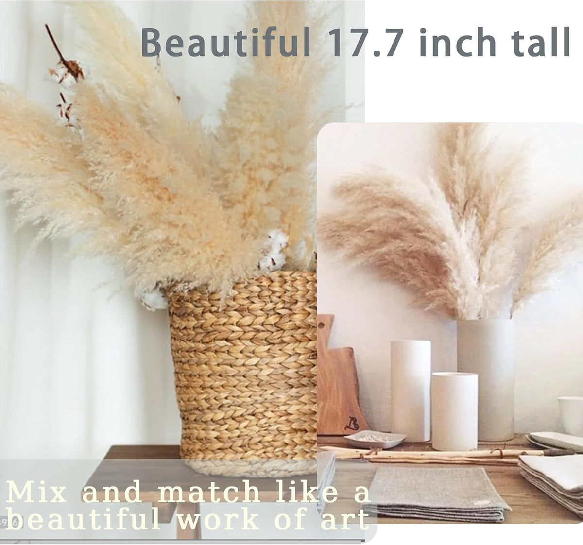 25 Stems Home Decor - Natural Dried Pampas Grass, Brown Pompas Grass, Dry Small Pampas Bulk for Living Room Table Decor, Boho Decor, Party Wedding Decor , Gift(17.7 inch, 20 Brown & 5 Female Pampas )