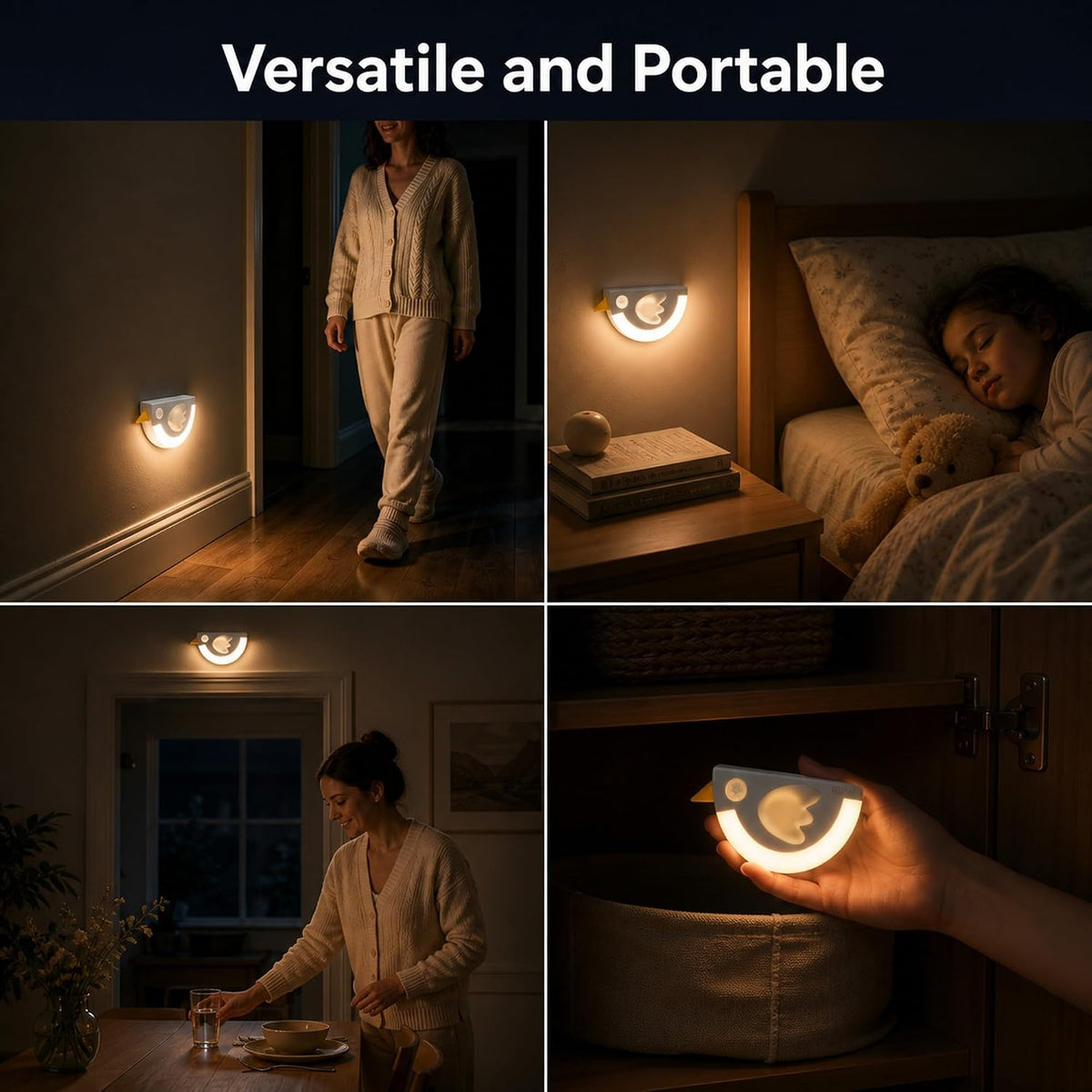 BrightBird Portable and Rechargeable LED Sensor Night Light, Purple
