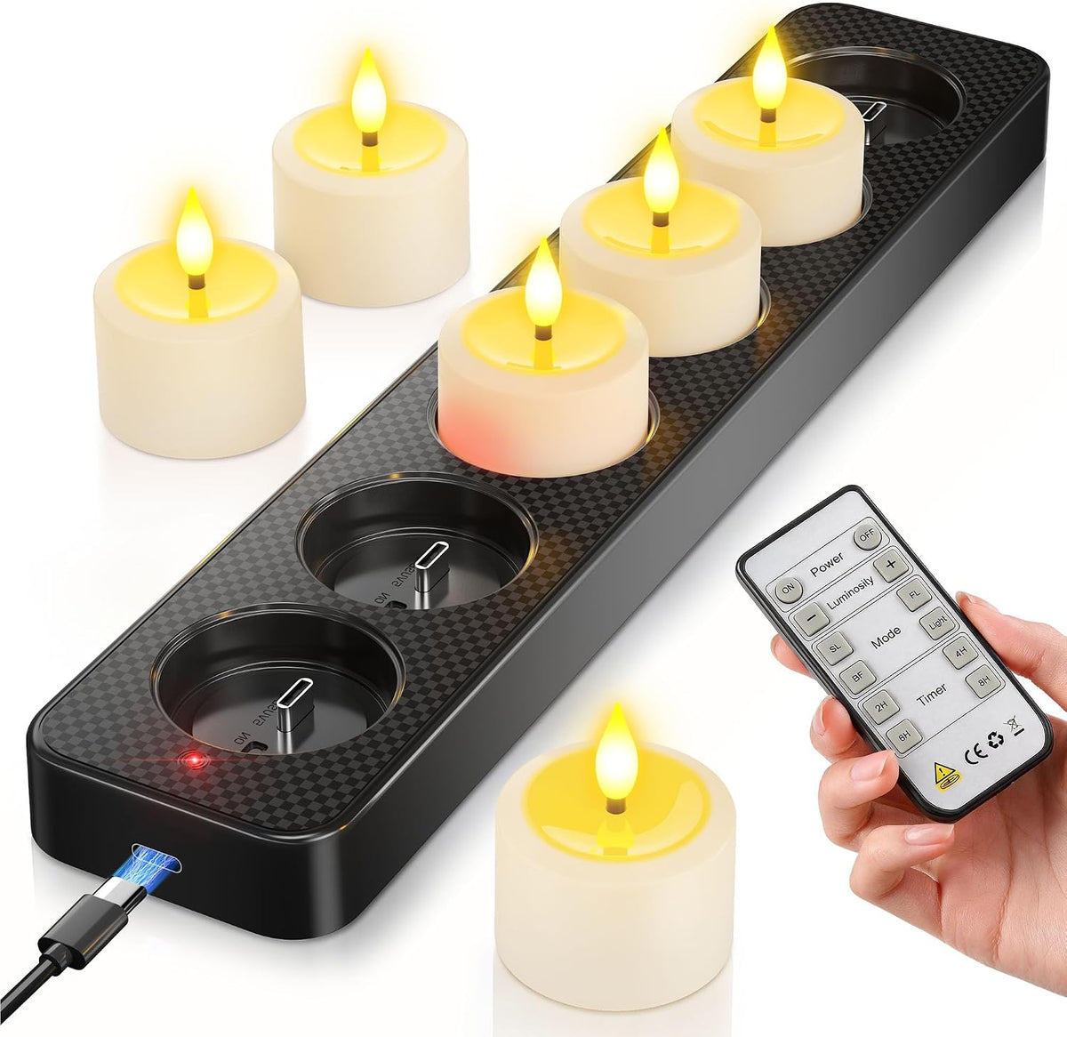SoulBay Rechargeable Tea Lights with Remote Timer, Flameless Candles 1.38"