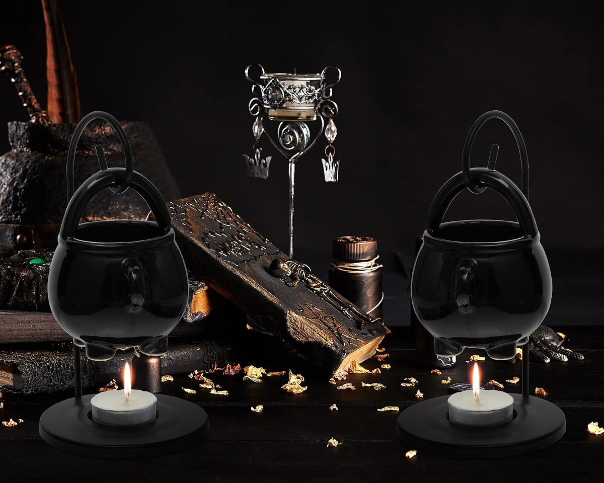 2 Pcs Halloween Wax Melt Warmer, Witch Hanging Cauldron Oil Burner