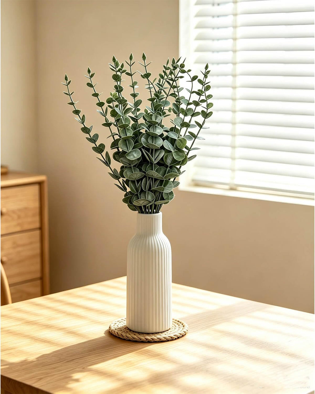 Faux Eucalyptus Stems in Ceramic Vase for Bathroom Counter Decor Artificial Eucalyptus Stems Decor for Coffee Table Fake Greenery Plants for Farmhouse Dining Table Centerpiece