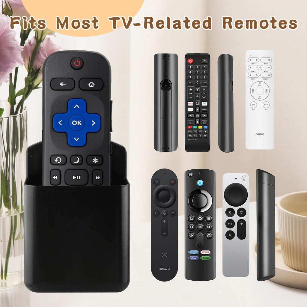 6 Pcs Black Remote Control Holder Wall TV Remote Controller Holder Self Adhesive Remote Holder Storage Accessories for Home Office Living Room Bedroom