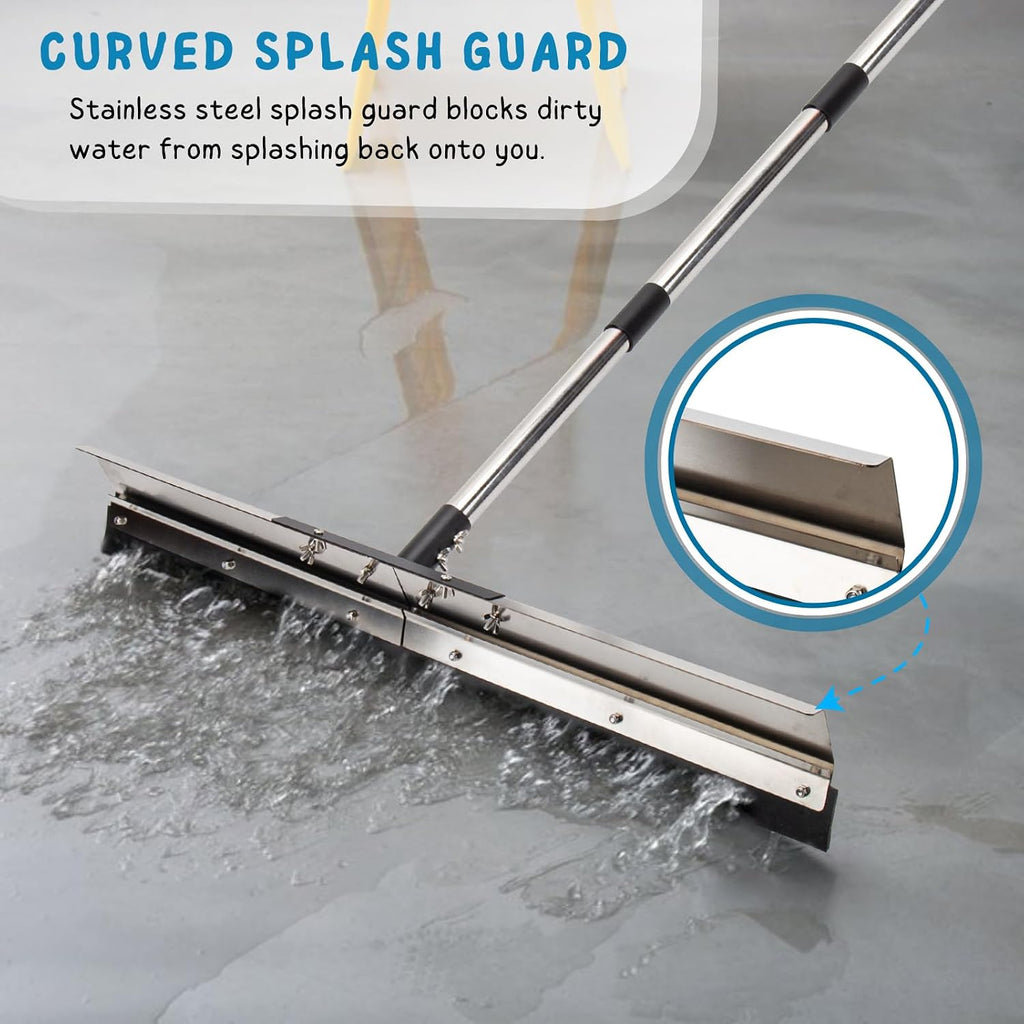 Floor Squeegee for Concrete Water Removal, 31'' Large Heavy Duty Water Pusher with Splash Guard for Garage, Deck, Driveway, Pool, Patio, Tile, 55.5’’ Long Handle Commercial Outdoor Rubber Squeegees
