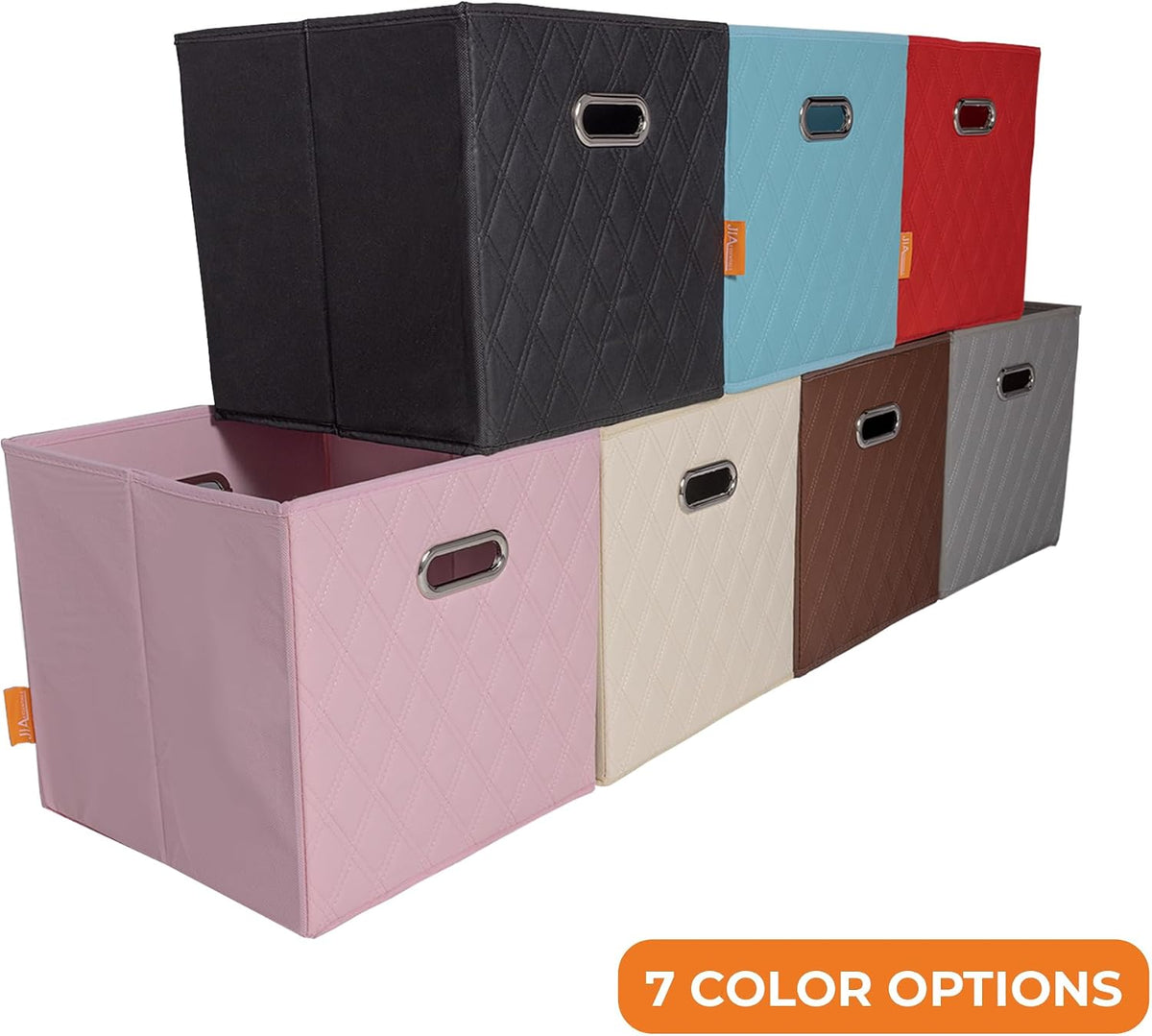 FH Group JIAessentials 11" Faux Leather Foldable Storage Cube Bins Set of 2 – Pink Diamond Patterned Organizers with Handles for Closet & Shelves