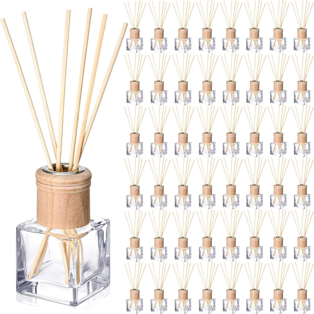 Roshtia 50 Set Reed Diffuser Bottles 50ml Glass Wooden Caps Rattan Sticks