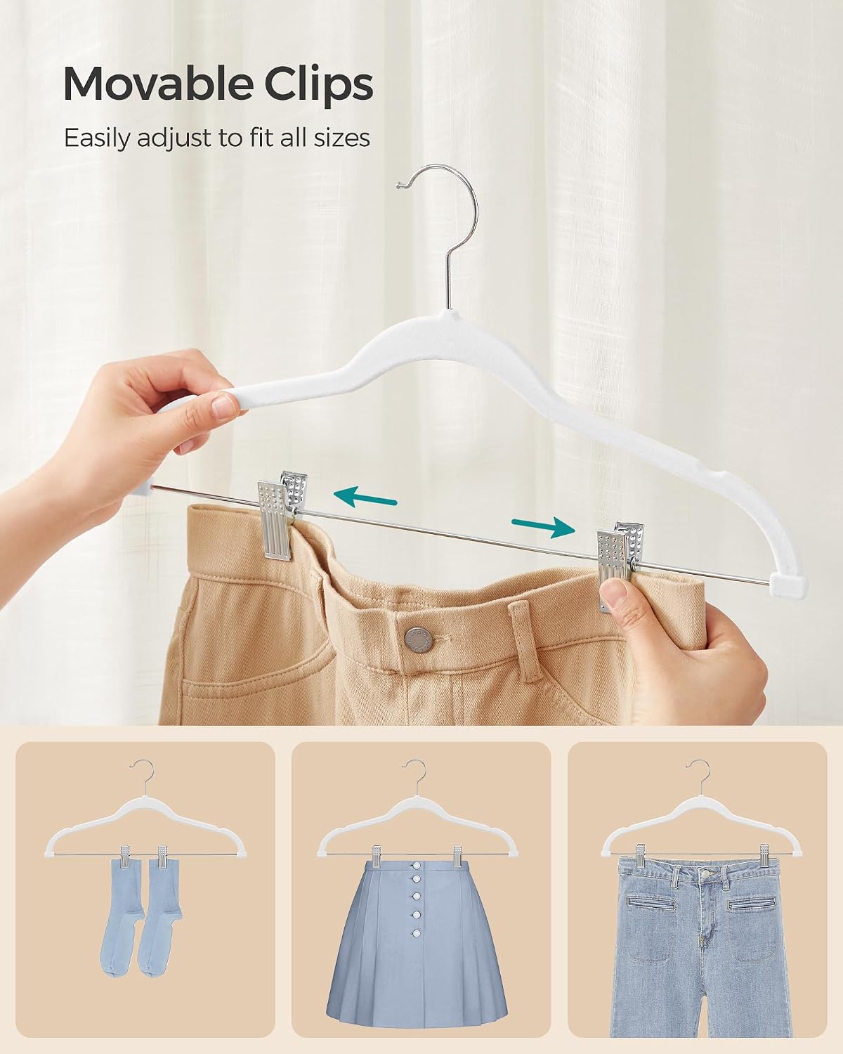 SONGMICS 30-Pack Pants Hangers, Velvet Hanger with Adjustable Clips