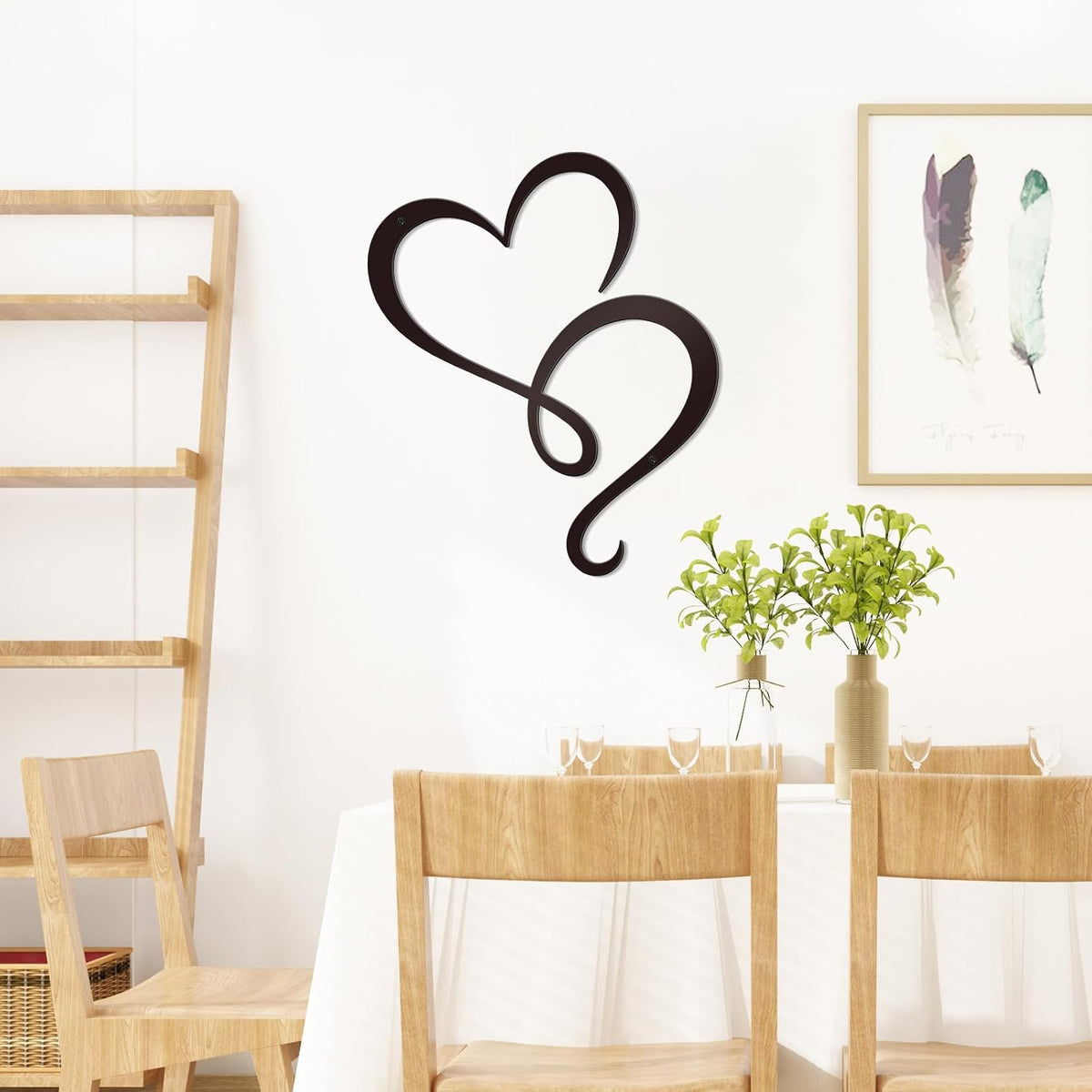 Bnesi Minimalist Heart Metal Wall Art, Black Wall Decor for Bedroom