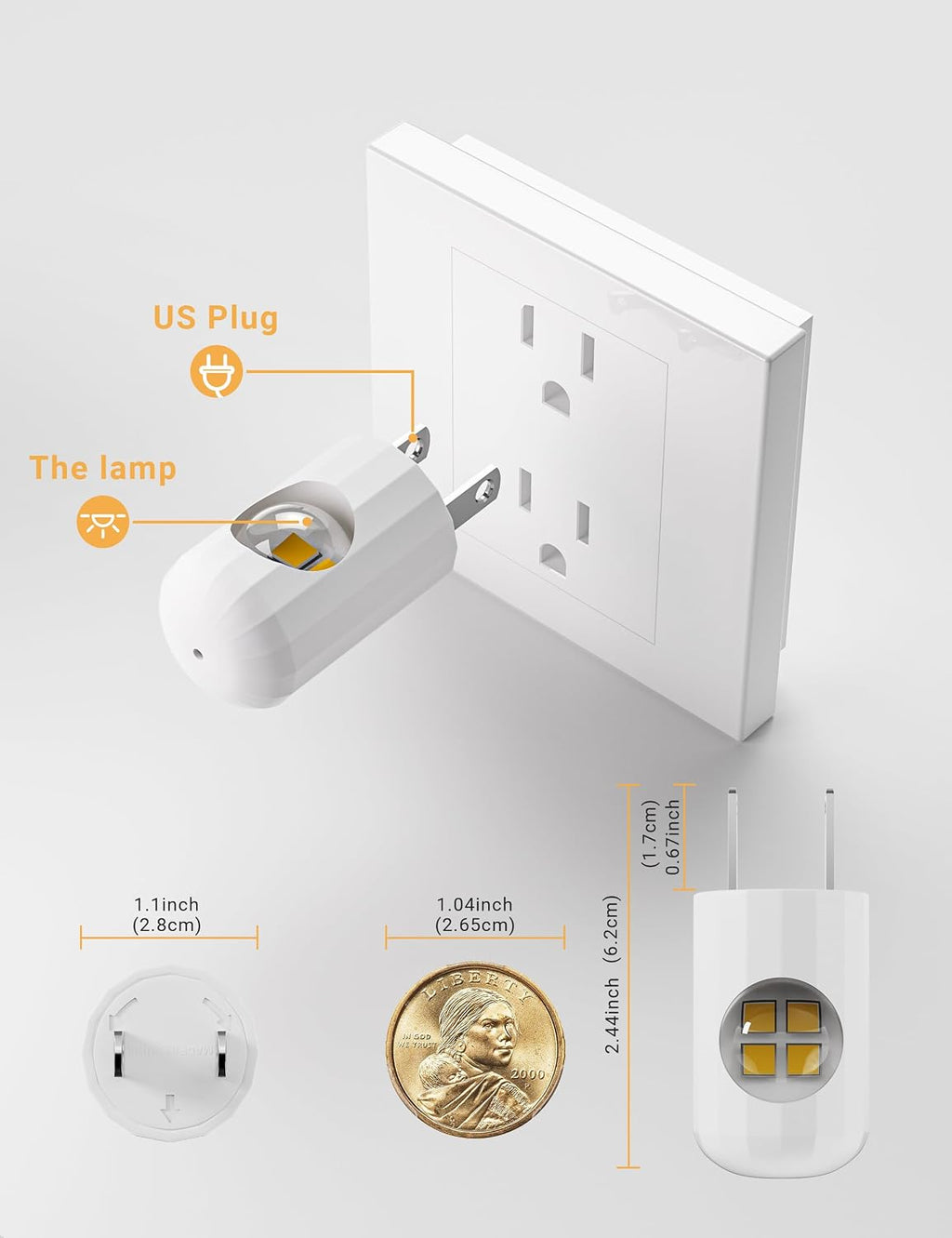 6-Pack Nightlight Plug In, Light Sensor 2700K Warm White Ambient Lighting
