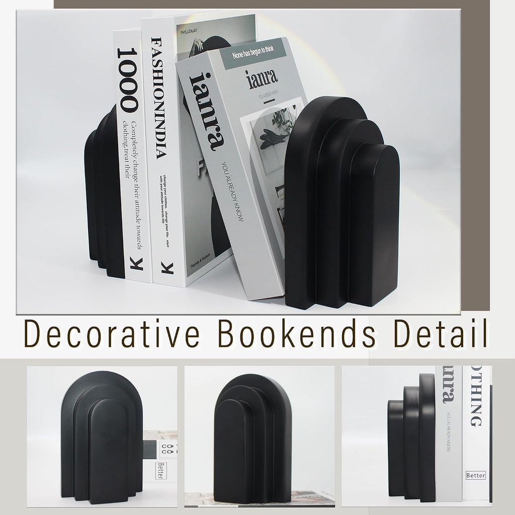 LIN CHUAN Heavy Duty Bookends for Shelves, Set of 2, Matte Black