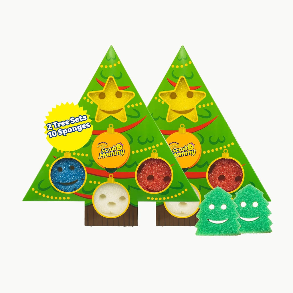 Scrub Daddy Scrub Mommy Holiday Christmas Tree Gift Box Set, Non-Scratch Christmas Cleaning Sponges for Kitchen, Dishes & Home, Dual-Sided Dish Sponges for Scrubbing, 10 Count (2 Pack of 5)