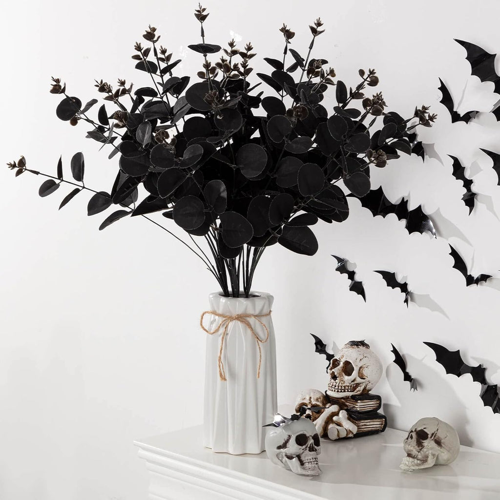 Black Eucalyptus Branches, 2 Bundles 18" Artificial Eucalyptus Leaves Stem