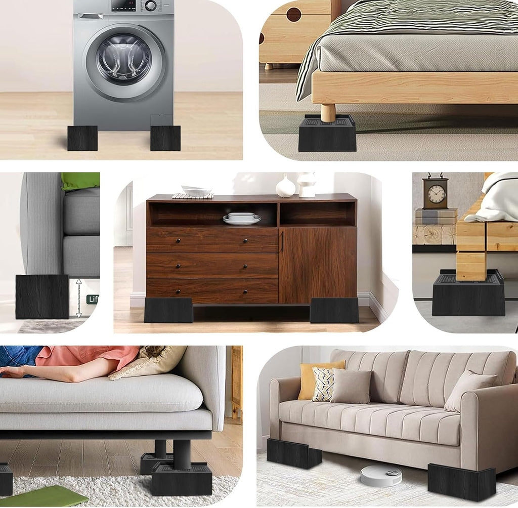 ANNKUT Bed Risers 3 Inch Heavy Duty, Oversized Couch Risers, 4 Pack Black