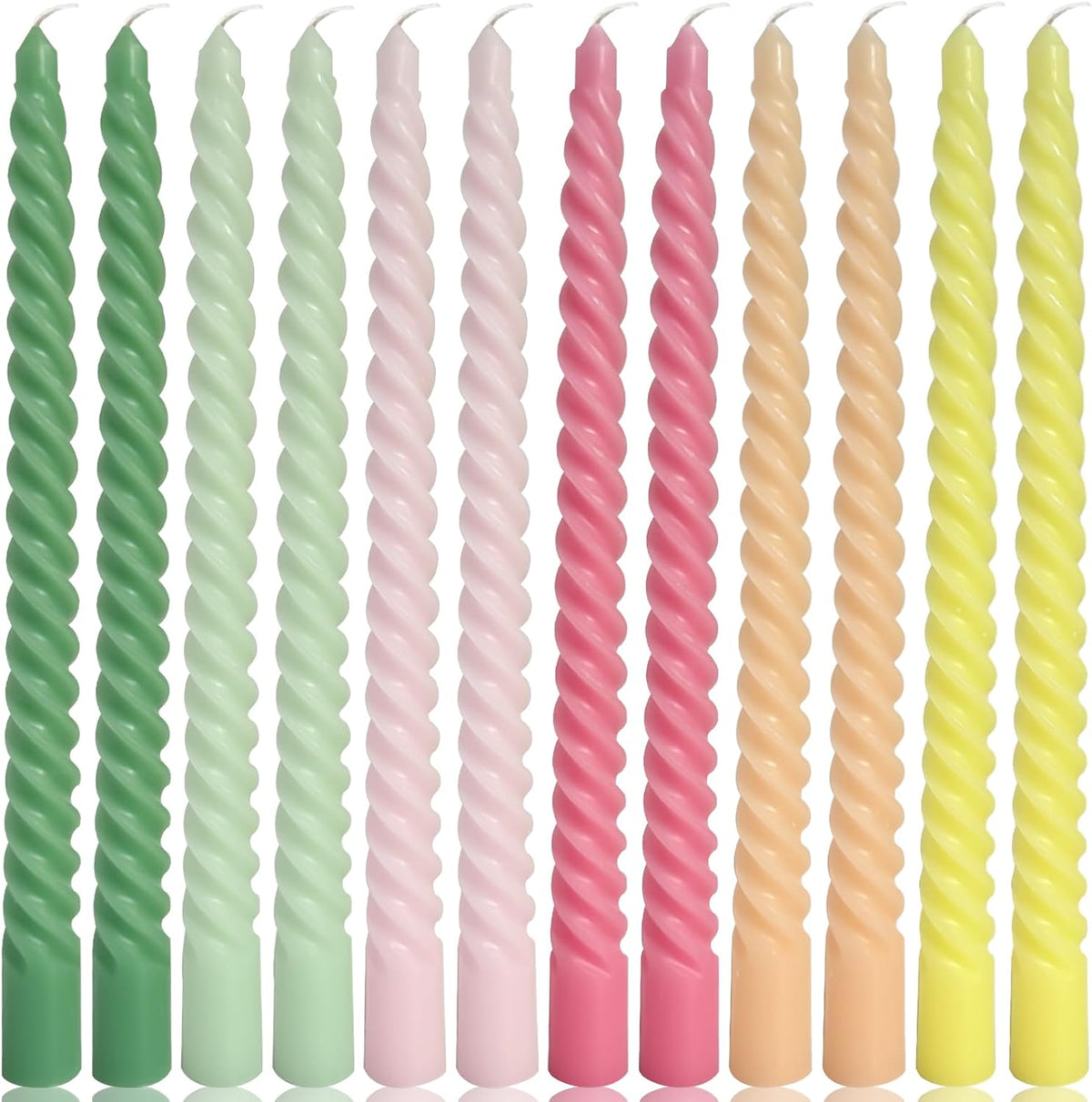 10 Inch Dopamine-Color Spiral Taper Candles for Home Decoration, 12 Pack Cream Twisted Candlesticks for Dinner Party Wedding Holiday