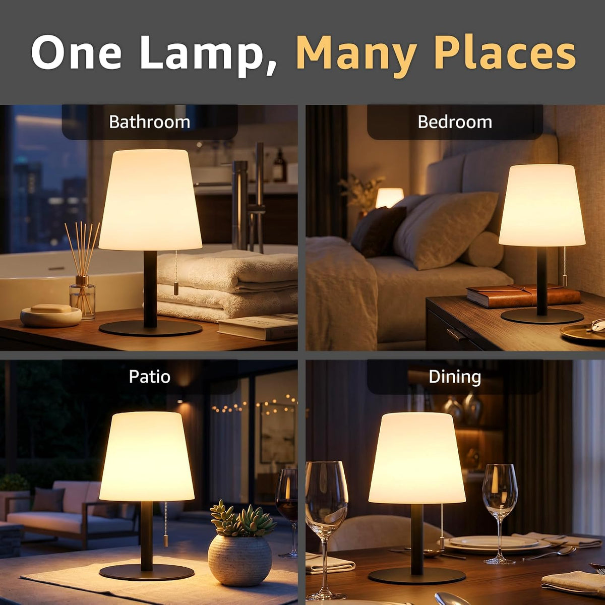 Waterproof Shower Lamp - Spa-Like Rechargeable Cordless Bathroom Lamp