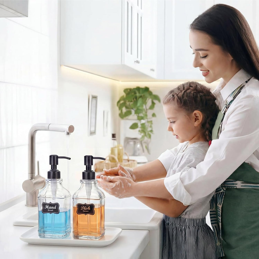 JASAI 2Pack Hand & Dish Glass Soap Dispenser with Black Rust Proof Pump