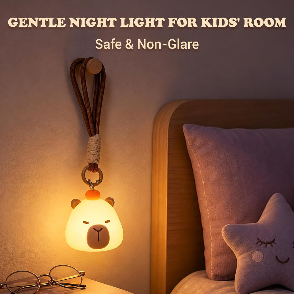 UNEEDE Mini Capybara Night Light with Lanyard, 8 Color Changing Rechargeabl