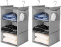 MAX Houser 3 Tier Shelf Hanging Closet Organizer, Closet Hanging Shelf with 2 Sturdy Hooks for Storage, 2 Pack, Foldable (Grey)