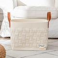 boldmonkey Blankets Basket 15 " x13 x11 2 Pack, Large Rectangular Laundry Hamper with Leather Handle, Soft Dog Toy Basket for Storage-Beige