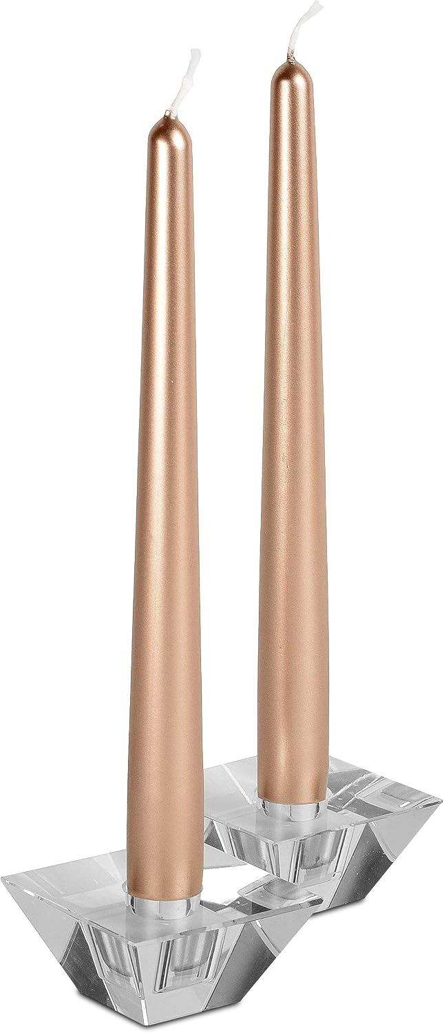 Hyoola 12 Pack Tall Metallic Taper Candles - 12 Inch Copper Metallic, Dripless, Unscented Dinner Candle - Paraffin Wax with Cotton Wicks
