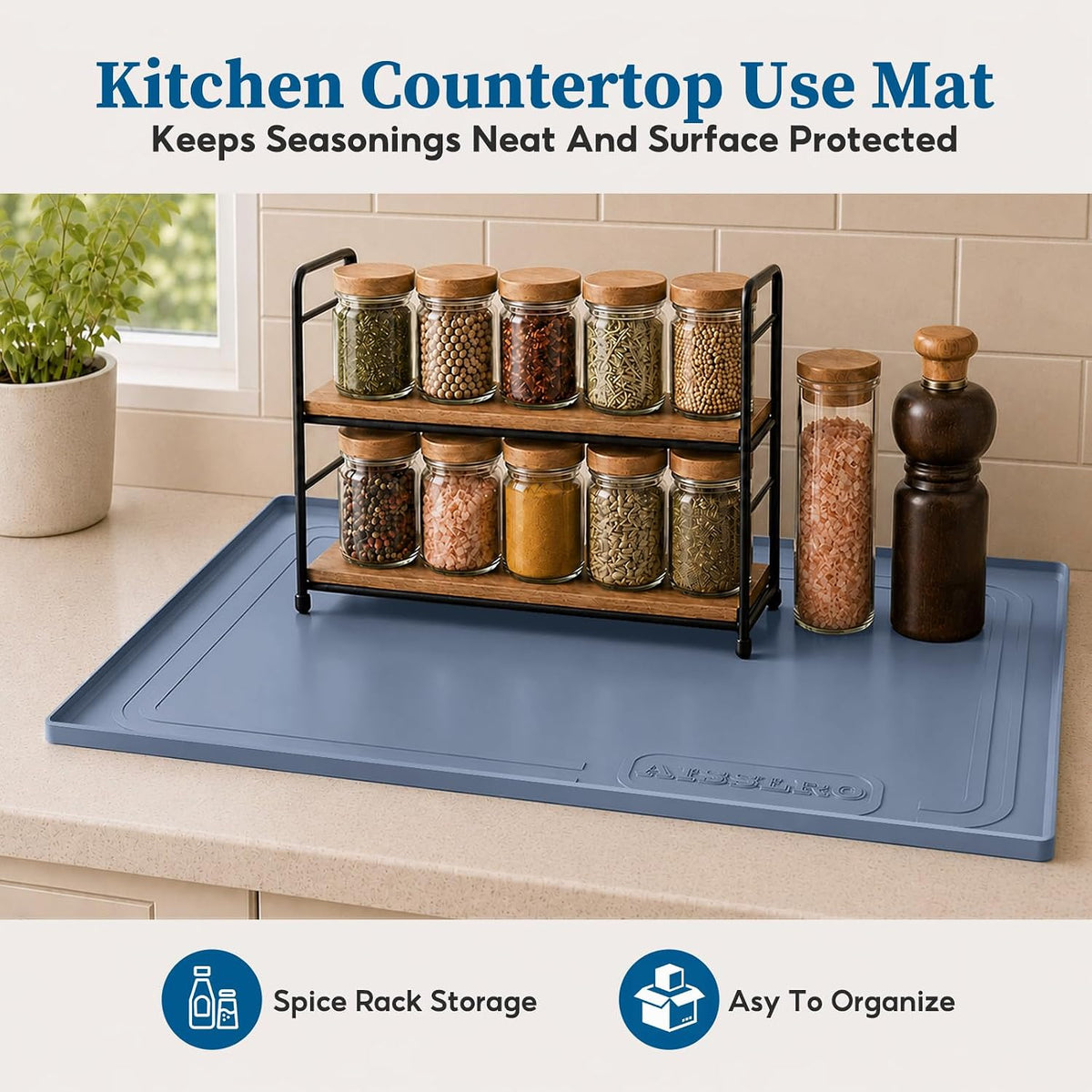 Waterproof Under Sink Mat 28"x19", Silicone Mat, Dark Blue