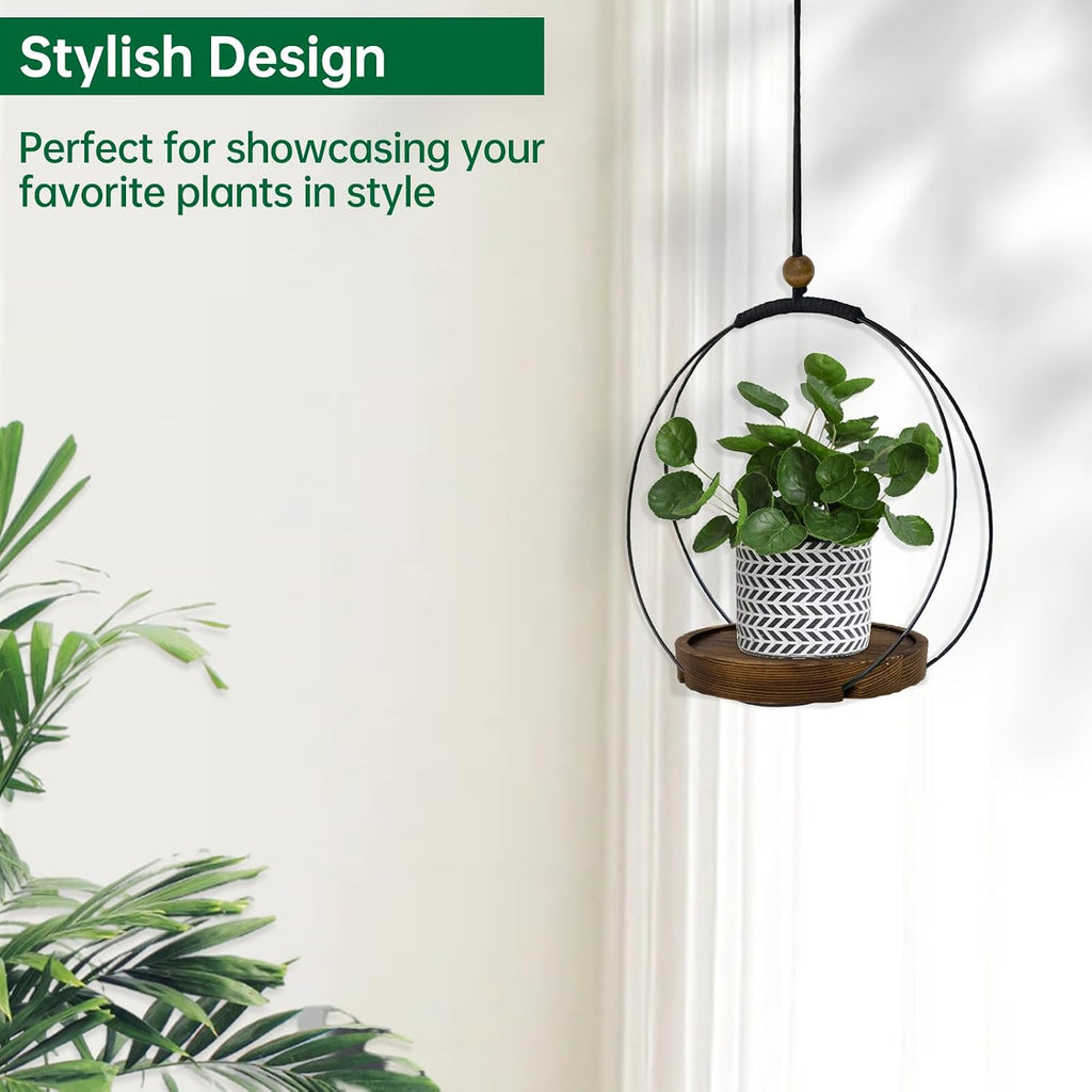 hismocal 4-Pack Hanging Plant Shelves, Wood Plant Display for 5.5" Pots