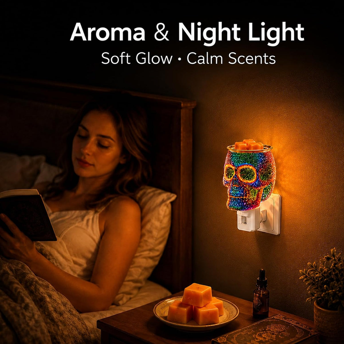 Wax Melt Warmer, Plug in Skull Wax Warmer for Scented Wax & Fragrance Oil, 3D Glass Wax Melter with Spare Bulb, Scentsy Night Light for Home Decor & Gift