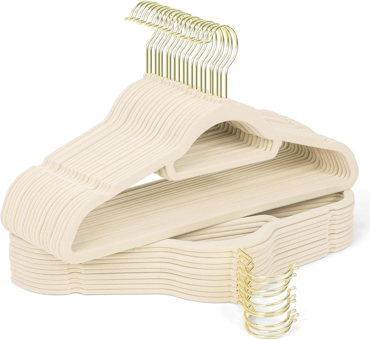 Velvet Hangers 30 Pack with Gold Hooks, Non-Slip Felt Clothes Hangers Beige