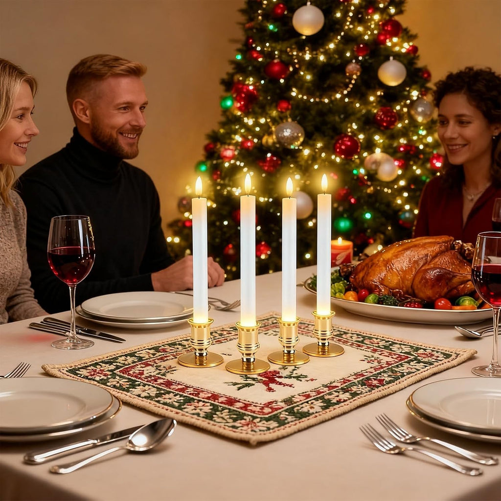 Christmas Window Candles, 6 Pcs Battery Operated Flameless Taper Candles with Remote, Timer, 3D Wick, Holders & Suction Cups for Christmas, Wedding, Halloween Decor