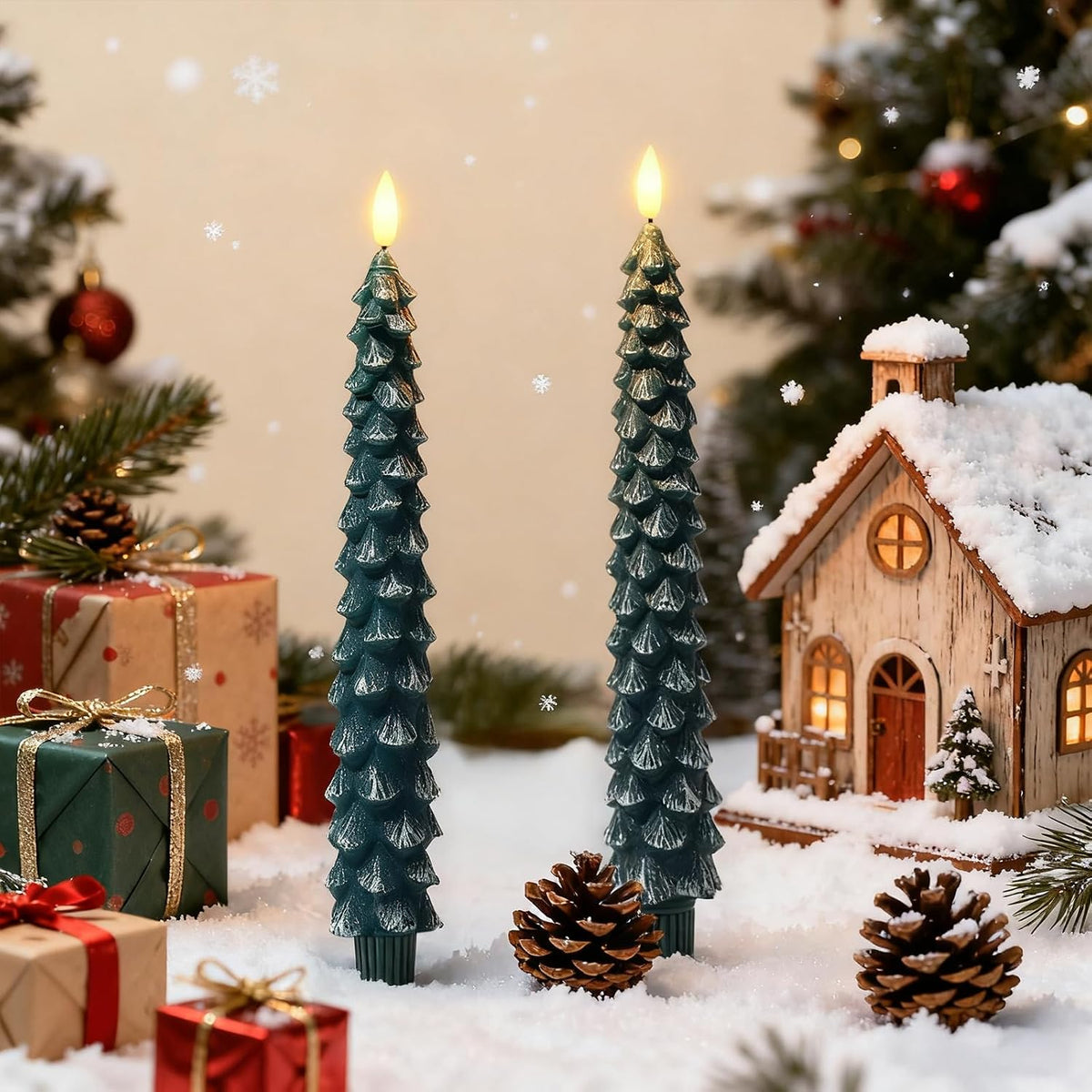 Christmas Decorations For Home, Christmas Tree Flameless Taper Candles